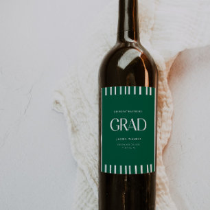 Modern Striped Green Graduation Party Congrats Wine Label