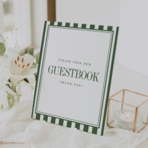 Modern Striped Green "Sign Our Guestbook" Wedding Pedestal Sign