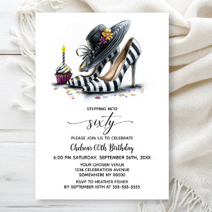Modern Striped High Heel Shoes 60th Birthday Invitation