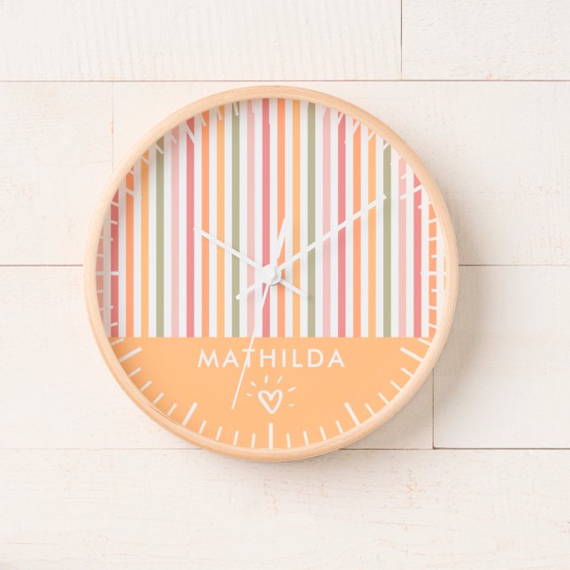 Modern striped kids room clock (nursery and kids room wall clock with name)