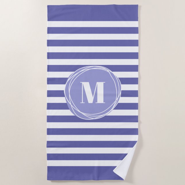 Modern Striped Monogram Beach Towel (Front)