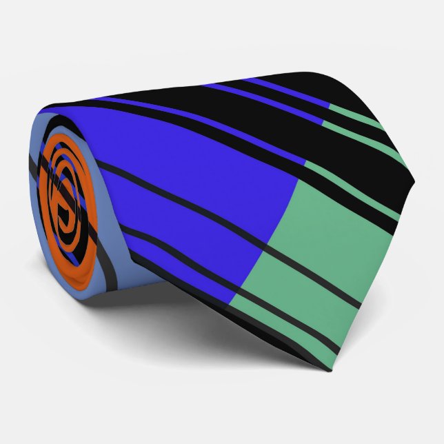 Modern Striped Red Blue Black Fractal Artistic Tie (Rolled)