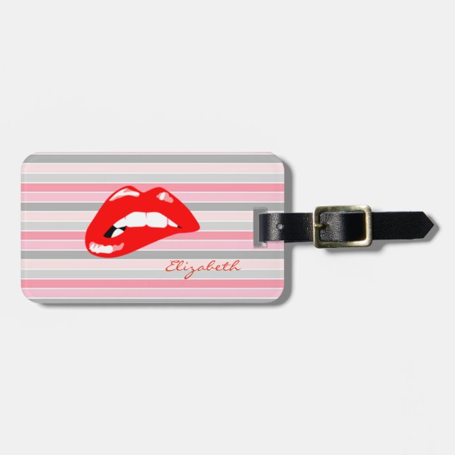 Modern  Striped  -Red  Lips,Personalised Luggage Tag (Front Horizontal)