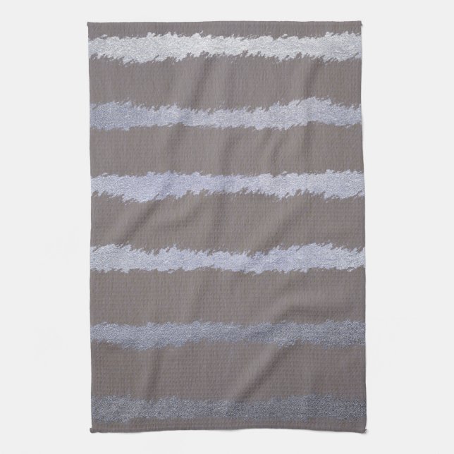 Modern striped silver and grey taupe metallic look tea towel (Vertical)