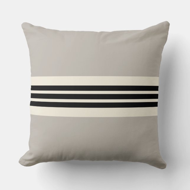 Modern Striped Throw Pillow in Black & Taupe (Front)