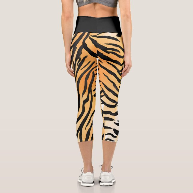 Modern Striped tiger skins Print big cats feline a Capri Leggings (Back)