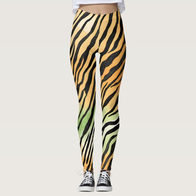 Modern Striped tiger skins Print big cats feline a Leggings (Front)