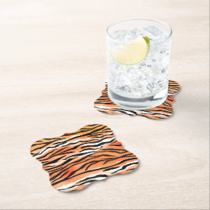 Modern Striped tiger skins Print big cats feline a Paper Coaster