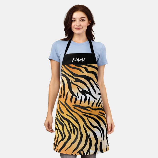 Modern Striped tiger skins Print feline name Apron (Worn)