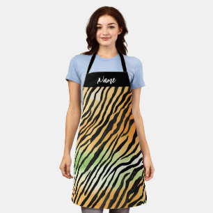 Modern Striped tiger skins Print wild name Apron