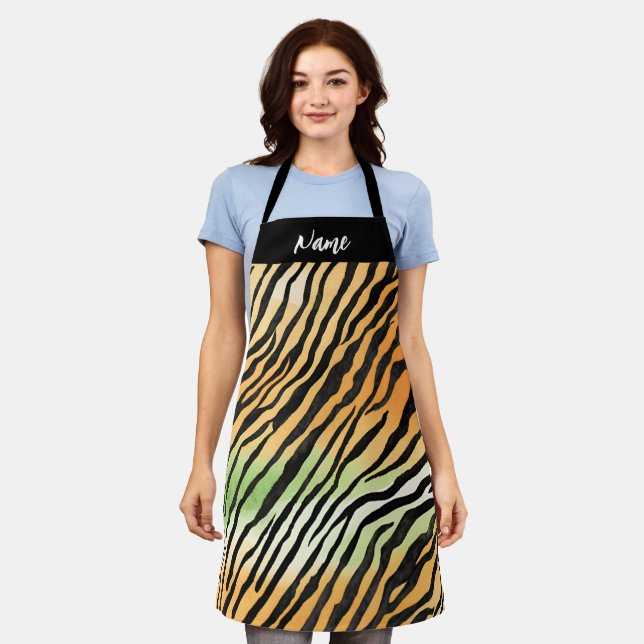 Modern Striped tiger skins Print wild name Apron (Worn)