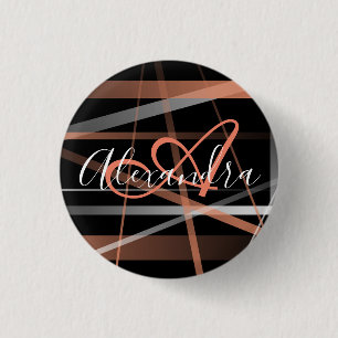 Modern Stripes Abstract Pattern Coral Monogram 3 Cm Round Badge