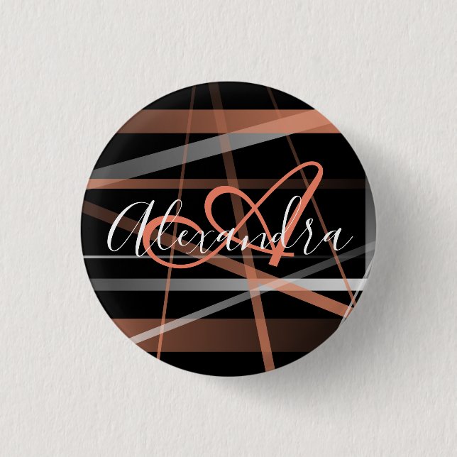 Modern Stripes Abstract Pattern Coral Monogram 3 Cm Round Badge (Front)