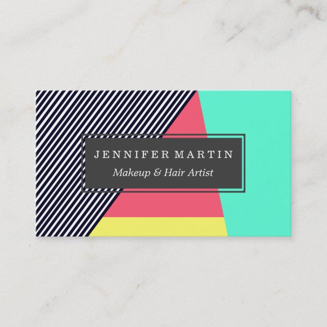 Modern Stripes and Colour Block Geometric Pattern Business Card (Front)