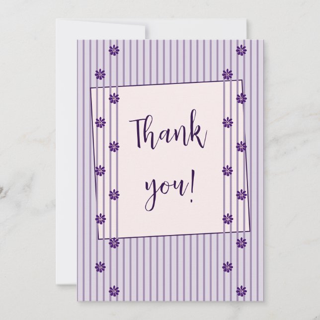 Modern Stripes and Flower Rows Thank You Card (Front)