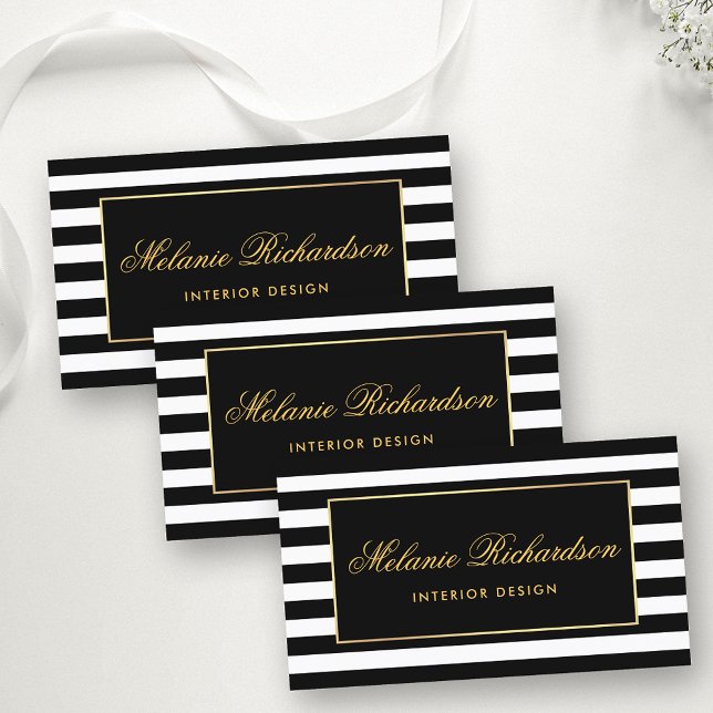 Modern Stripes and Gold Frame Business Card (Customize to change text size, color or text style.)