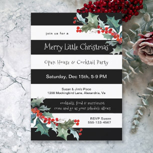 Modern Stripes and Holly Holiday Party Invitation