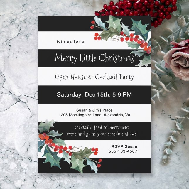Modern Stripes and Holly Holiday Party Invitation (Creator Uploaded)