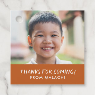Modern Stripes Birthday Photo Thank You Orange Favour Tags