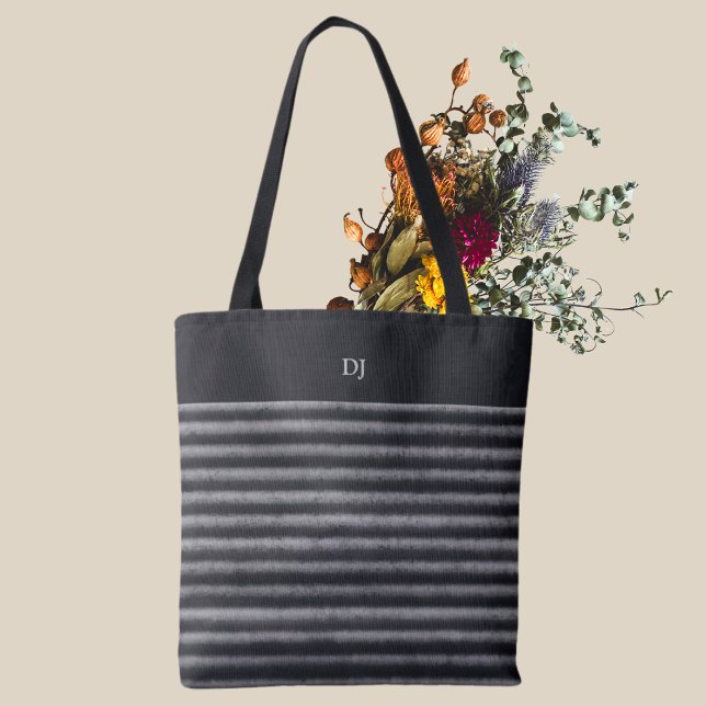 Modern Stripes Black and White Monogrammed Tote Bag (Creator Uploaded)