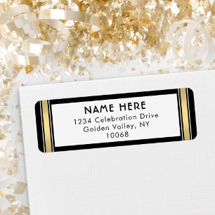 Modern Stripes Black Gold and White Return Address