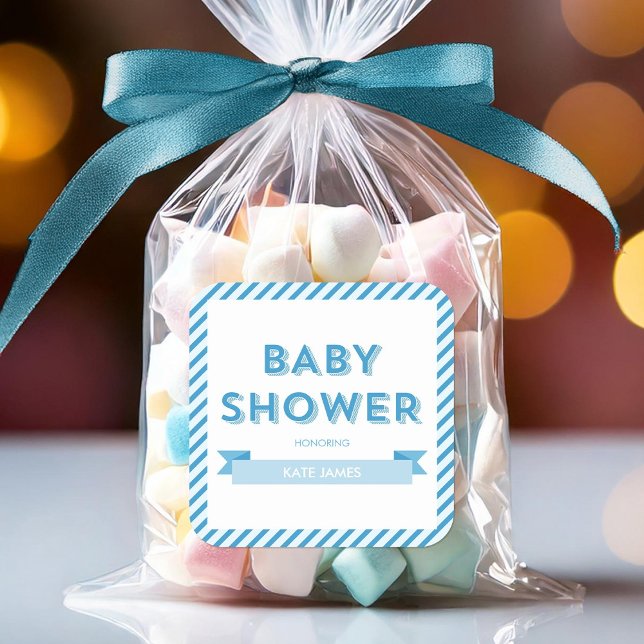 Modern Stripes Blue Baby Shower Square Sticker (Creator Uploaded)