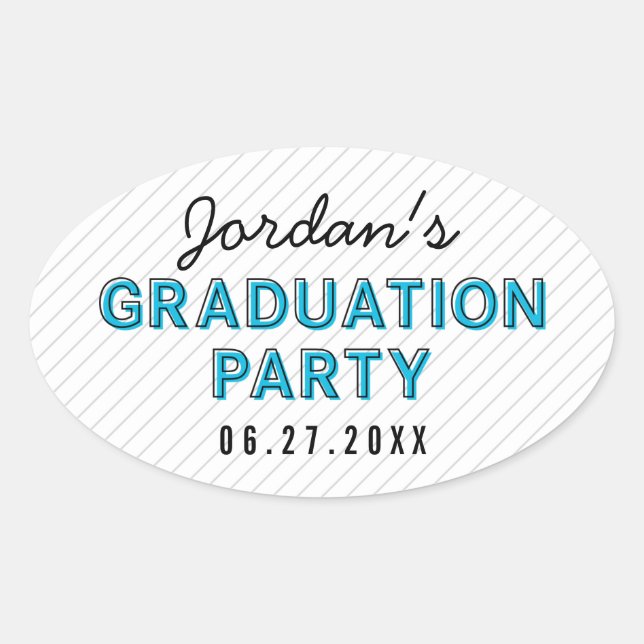 Modern Stripes Blue Graduation Party Oval Sticker (Front)