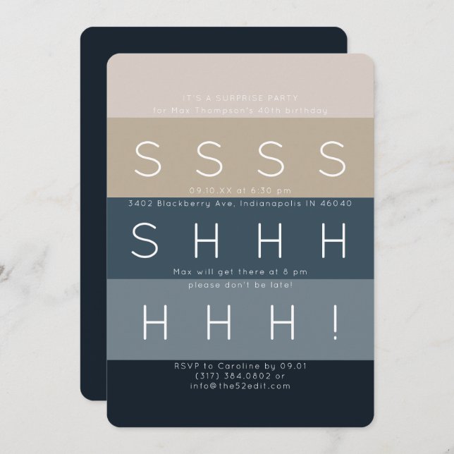 Modern Stripes Blue Surprise Party Invitation (Front/Back)