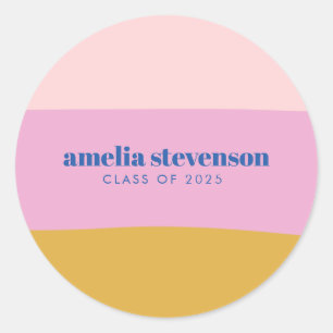 Modern Stripes Blue Yellow Custom Graduation  Classic Round Sticker
