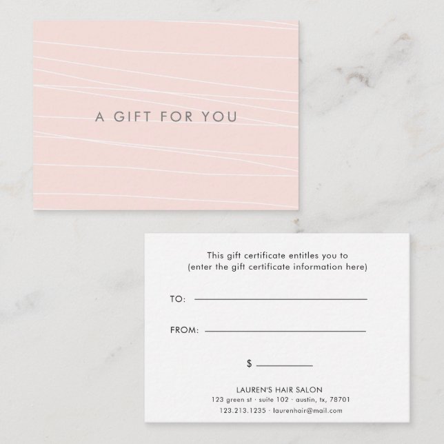 Modern Stripes Blush Pink Gift Certificate (Front/Back)