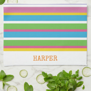 Modern Stripes Bright Colours NAME Hip Fun Tea Towel