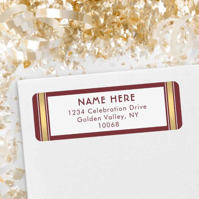 Modern Stripes Burgundy Gold White Return Address (Creator Uploaded)