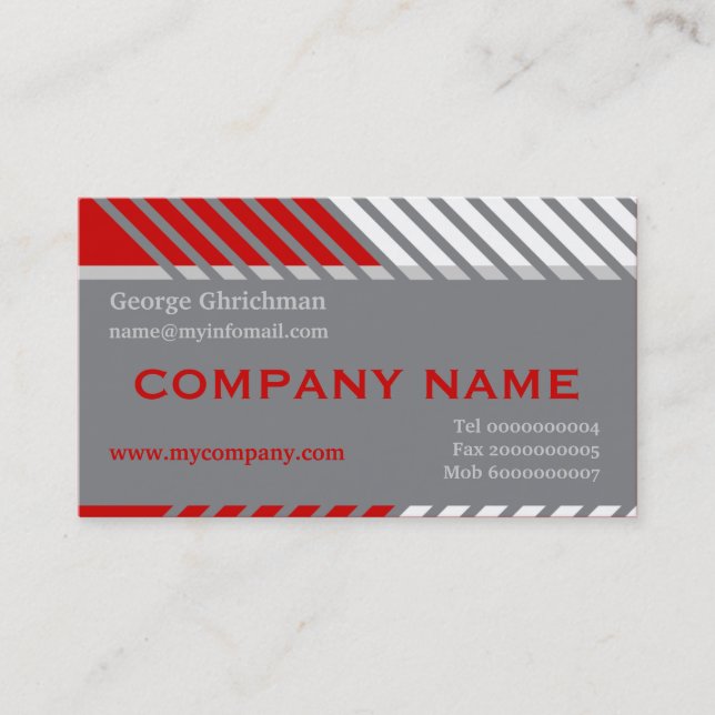 Modern stripes construction grey, red, white business card (Front)