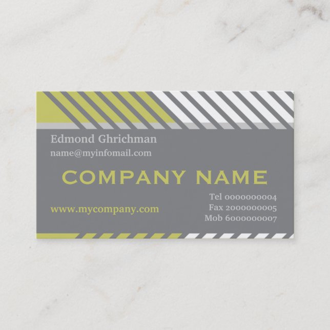 Modern stripes construction white, olive, grey business card (Front)
