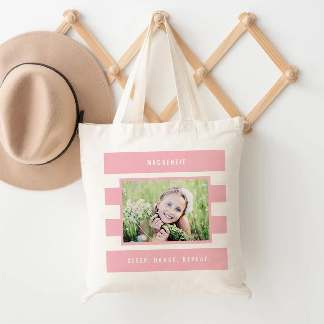 Modern Stripes Editable Colour Personalised Photo Tote Bag (Creator Uploaded)