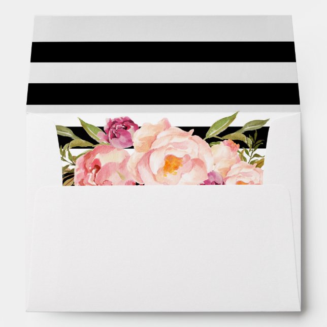 Modern Stripes Floral for 5x7 Invitation Card Envelopes (Back (Bottom))