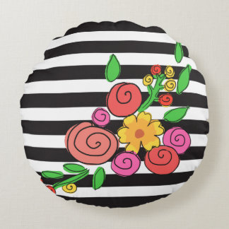 modern stripes floral round pillow