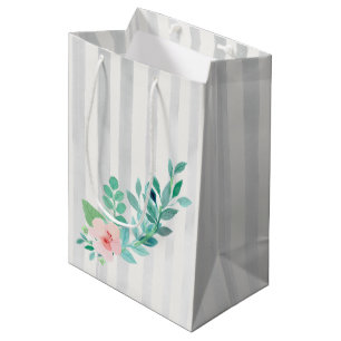 Modern Stripes Floral Watercolor Bohemian Wedding Medium Gift Bag
