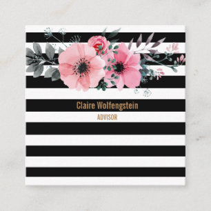 Modern Stripes Flowers Professional Square Business Card