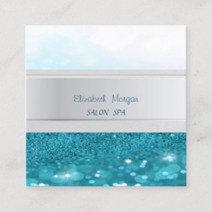 Modern Stripes, Glittery Bokeh Square Business Card
