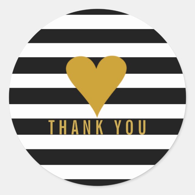 Modern Stripes Gold Heart Classic Round Sticker (Front)