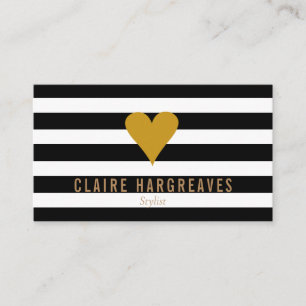 Modern Stripes Gold Heart Professional Business Card