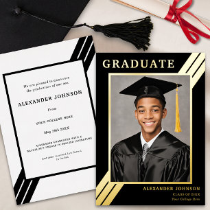 Modern Stripes Graduate Photo Black and Gold