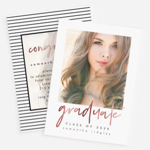 Modern Stripes Graduation Party Photo with Overlay Invitation