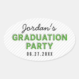 Modern Stripes Green Graduation Party Oval Sticker