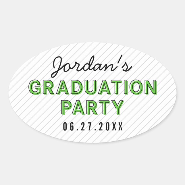 Modern Stripes Green Graduation Party Oval Sticker (Front)