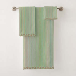 Modern Stripes Green Teal Peach Gold Bath Towel Set
