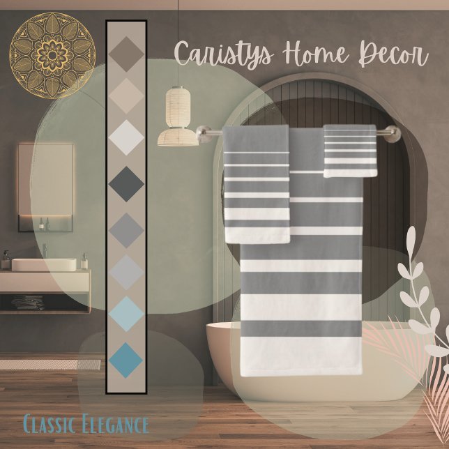 Modern Stripes Grey and Buttercream  Bath Towel Set (Creator Uploaded)