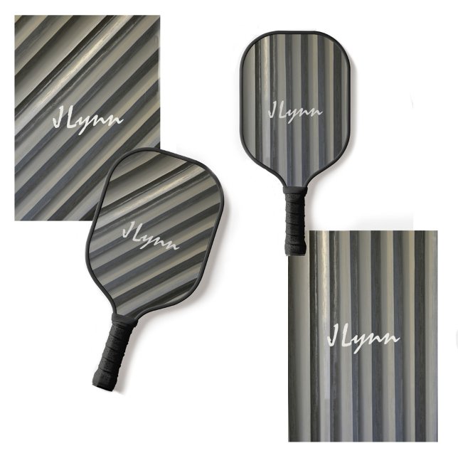 Modern Stripes Grey Black Smokey Monochromatic Pickleball Paddle (Creator Uploaded)