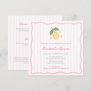 Modern Stripes Hand-Drawn Lemon Bridal Shower Invitation